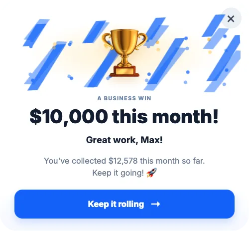 Trackexa win pop-up: $10,000 this month! You've collected $12,578 this month so far